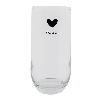 Clayre & Eef Wasserglas 280 ml Schwarz Glas Herzen
