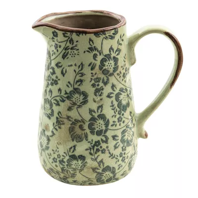 Clayre & Eef Wasserkanne 1000 ml Grün Keramik Blumen Deko Accessoires