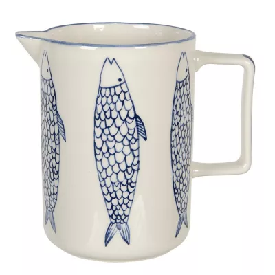 Clayre & Eef Wasserkanne 1500 ml Beige Keramik Fische Rund Deko Accessoires