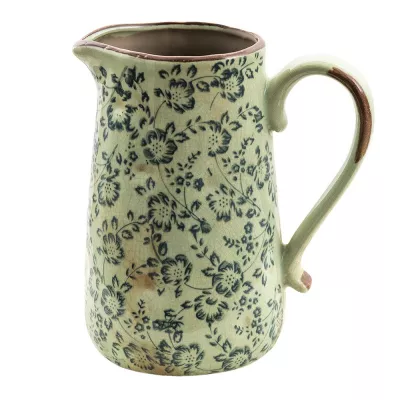 Clayre & Eef Wasserkanne 20x14x23 cm Grün Keramik Blumen Rund Deko Accessoires
