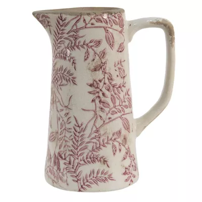 Clayre & Eef Wasserkanne 2200 ml Rosa Beige Keramik Blätter Deko Accessoires