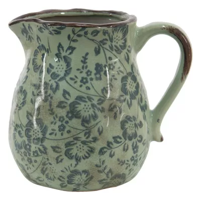 Clayre & Eef Wasserkanne 2300 ml Blau Weiß Keramik Blumen Deko Accessoires