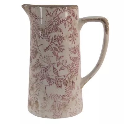 Clayre & Eef Wasserkanne 800 ml Rosa Beige Keramik Blätter Deko Accessoires