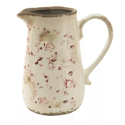 Clayre & Eef Wasserkrug 1150 ml Rosa Beige Keramik Blumen Wasserkanne Deko Accessoires