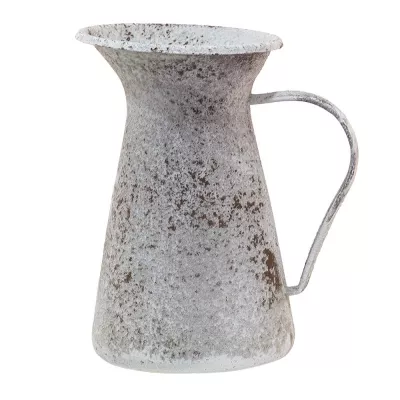 Clayre & Eef Wasserkrug 12x12x20 cm Grau Weiß Metall Wasserkanne Deko Accessoires