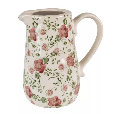 Clayre & Eef Wasserkrug 16x11x18 cm Rosa Beige Keramik Blumen Wasserkanne Deko Accessoires