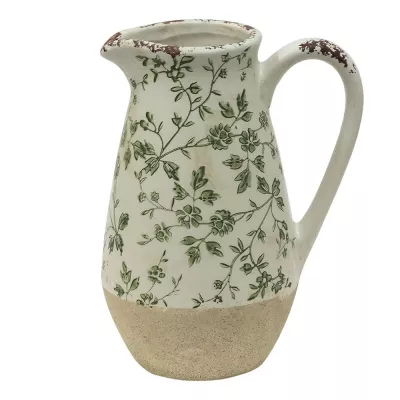Clayre & Eef Wasserkrug 16x12x22 cm Grün Beige Keramik Blumen Wasserkanne Deko Accessoires