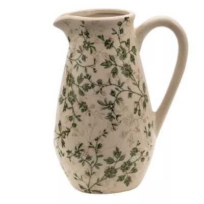Clayre & Eef Wasserkrug 16x12x22 cm Grün Beige Keramik Blumen Wasserkanne Deko Accessoires