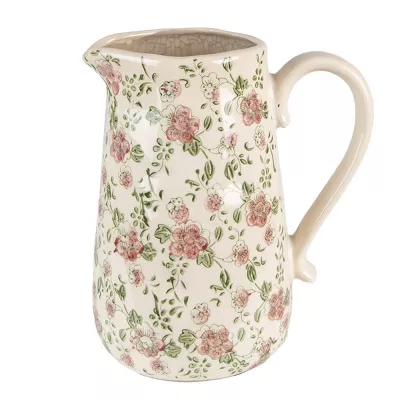 Clayre & Eef Wasserkrug 20x14x23 cm Rosa Beige Keramik Blumen Wasserkanne Deko Accessoires