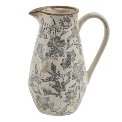 Clayre & Eef Wasserkrug 20x14x25 cm Grau Beige Keramik Blumen Wasserkanne Deko Accessoires
