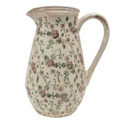 Clayre & Eef Wasserkrug 24x17x30 cm Rosa Beige Keramik Blumen Wasserkanne Deko Accessoires
