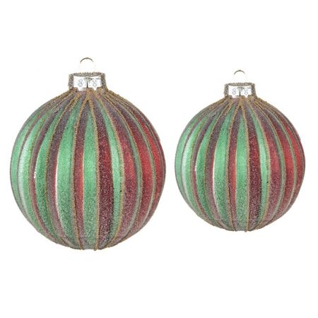 Clayre & Eef Weihnachtsbaum deko 2er-Set Ø 10 / Ø 8 cm Rot Grün Glas