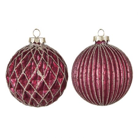 Clayre & Eef Weihnachtsbaum deko 2er-Set Ø 8 cm Rot Glas