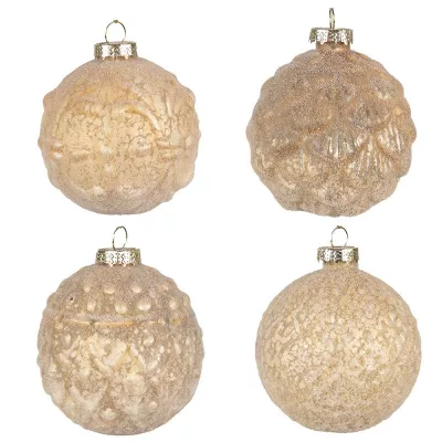 Clayre & Eef Weihnachtsbaum deko 4er-Set Ø 10 cm Gelb Glas