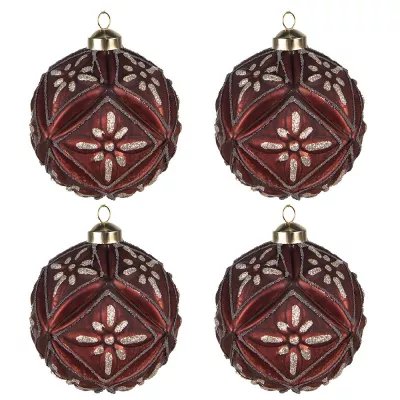 Clayre & Eef Weihnachtsbaum deko 4er-Set Ø 10 cm Rot Glas