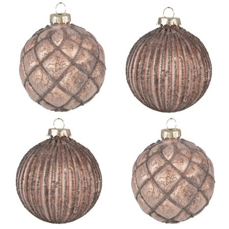 Clayre & Eef Weihnachtsbaum deko 4er-Set Ø 8 cm Braun Glas