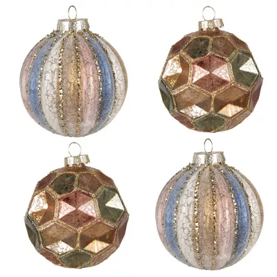 Clayre & Eef Weihnachtsbaum deko 4er-Set Ø 8 cm Mehrfarbig Glas
