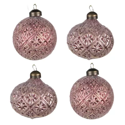Clayre & Eef Weihnachtsbaum deko 4er-Set Ø 8 cm Rot Glas