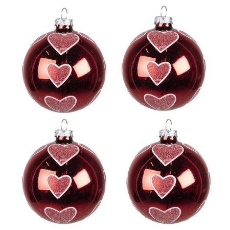 Clayre & Eef Weihnachtsbaum deko 4er-Set Ø 8 cm Rot Glas