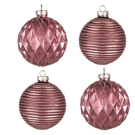 Clayre & Eef Weihnachtsbaum deko 4er-Set Ø 8 cm Rot Glas