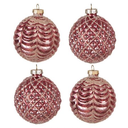 Clayre & Eef Weihnachtsbaum deko 4er-Set Ø 8 cm Rot Glas