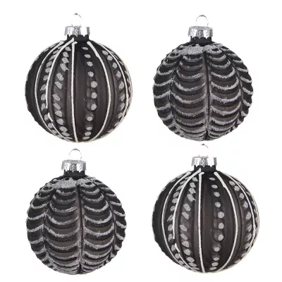 Clayre & Eef Weihnachtsbaum deko 4er-Set Ø 8 cm Schwarz Glas