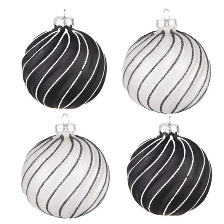 Clayre & Eef Weihnachtsbaum deko 4er-Set Ø 8 cm Schwarz Grau Glas