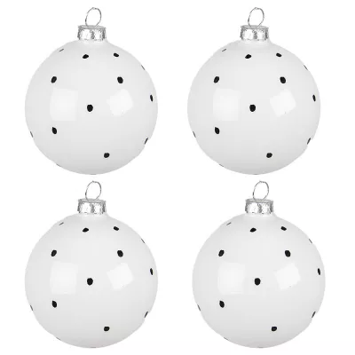 Clayre & Eef Weihnachtsbaum deko 4er-Set Ø 8 cm Weiß Schwarz Glas Punkte