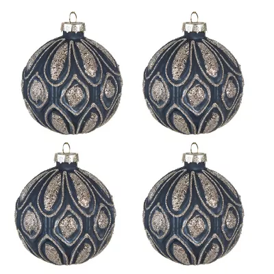 Clayre & Eef Weihnachtsbaum deko Ø 8 cm Blau Glas