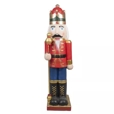 Clayre & Eef Weihnachtsdeko Standbild Nussknacker 120 cm Rot Blau Kunststoff Dekoratives Figur Deko Accessoires
