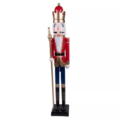 Clayre & Eef Weihnachtsdeko Standbild Nussknacker 124 cm Rot Schwarz Kunststoff Dekoratives Figur Deko Accessoires