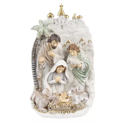 Clayre & Eef Weihnachtsdeko Standbild Weihnachtsgruppe 25 cm Beige Kunststoff Weihnachtsdekoration für Innenräume