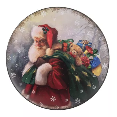 Clayre & Eef Weihnachtsteller Ø 33 cm Mehrfarbig Kunststoff Weihnachtsmann