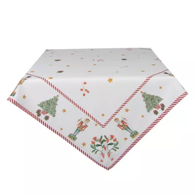 Clayre & Eef Weihnachtstischdecke 150x150 cm Weiß Grün Baumwolle Nussknacker Quadrat Tischtuch