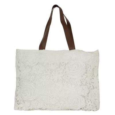 Clayre & Eef Handtasche Stofftasche weiß ca. 56 x 10 x 40 cm