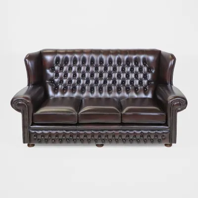 "Abigail" original Chesterfield Sofa Echtleder 3-Sitzer englisches Ledersofa