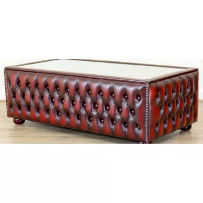 Chesterfield Sofatisch mit Glasplatte