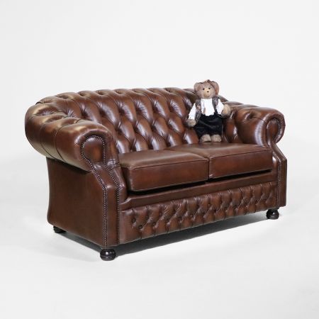 Birch Antique Gold Leder Chesterfield, engliksches Sofa