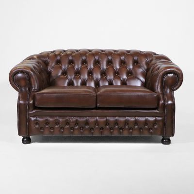 Birch Antique Gold Leder Chesterfield, engliksches Sofa