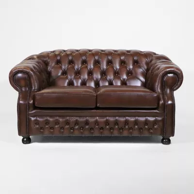 Birch Antique Gold Leder Chesterfield, engliksches Sofa