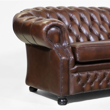 Birch Antique Gold Leder Chesterfield, engliksches Sofa