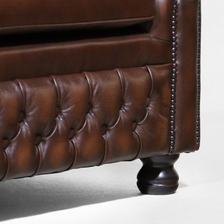 Birch Antique Gold Leder Chesterfield, engliksches Sofa