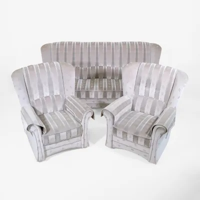 Vintage Englische Chesterfield Wohnlandschaft aus Samt – 3er Sofa & 2 Ohrensessel