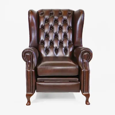 Ohrensessel – Chesterfield Ohrensessel "Lazy Chair" Dunkelbraun mit Relaxfunktion