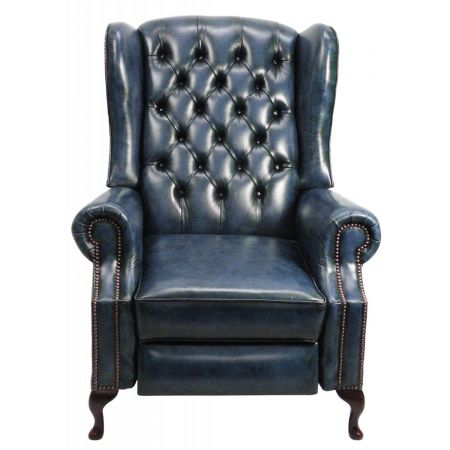 Chesterfield Recliner "Lazy Chair" in Birch Antique Blue
