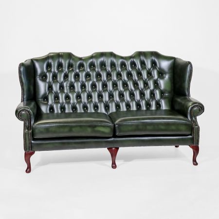 "Queen Anne" Chesterfield Sofa Echtleder Ohrensofa 3-Sitzer hohe Rückenlehne