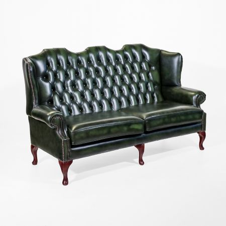 "Queen Anne" Chesterfield Sofa Leder Ohrensofa 3-Sitzer  mit hoher Rückenlehne