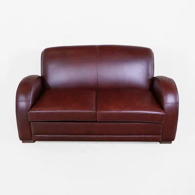 Art Déco Schlafsofa "Detroit" aus braunem Rindsleder – 2-Sitzer im authentischen Stil