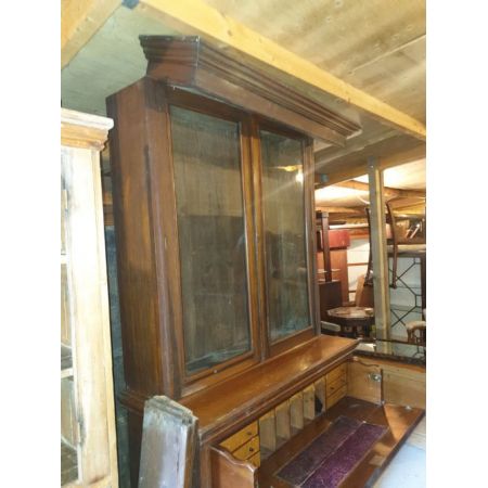 Antikes Secretary Bookcase, Nussbaum, ca. 19. Jahrhundert