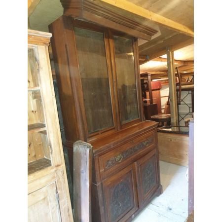 Antikes Secretary Bookcase, Nussbaum, ca. 19. Jahrhundert